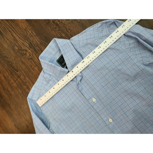 David Donahue Shirt Mens Sz 15 32/33 Long Sleeve Dress Trim Fit Plaid Blue Casua - Picture 3 of 9